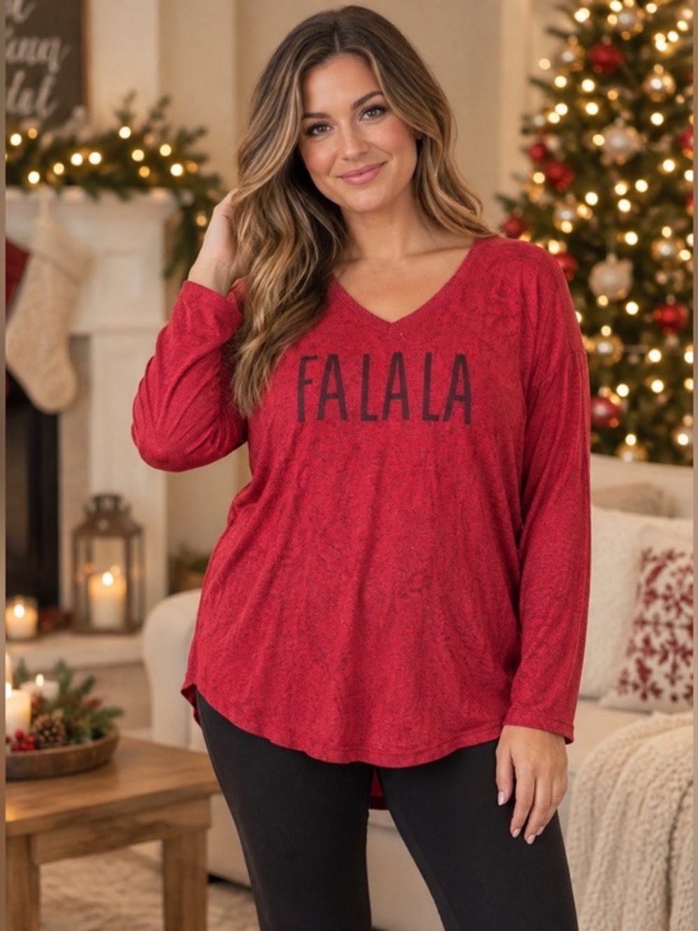 Sonoma Christmas Fa La La Red Lounge Pajama Top Long Sleeve XL